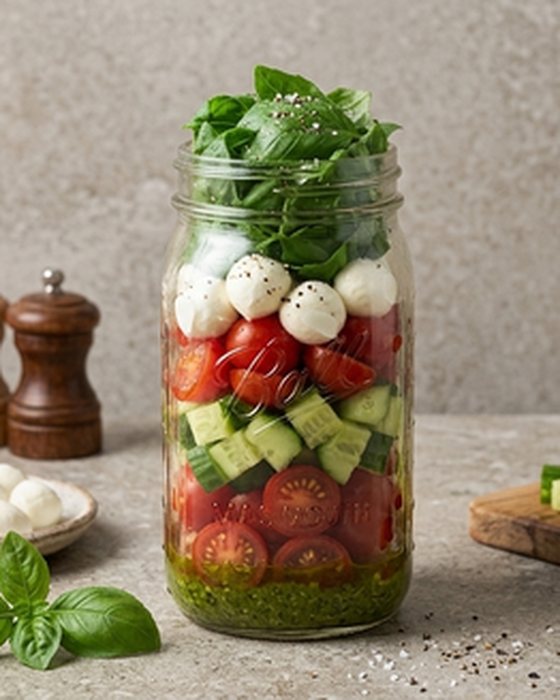 Ensalada Caprese en frasco