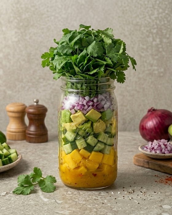 Ensalada de Mango y Aguacate en frasco