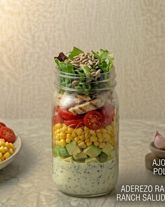 Ensalada de pollo grillado en frasco