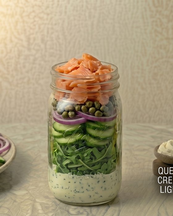 Ensalada de salmón ahumado en frasco